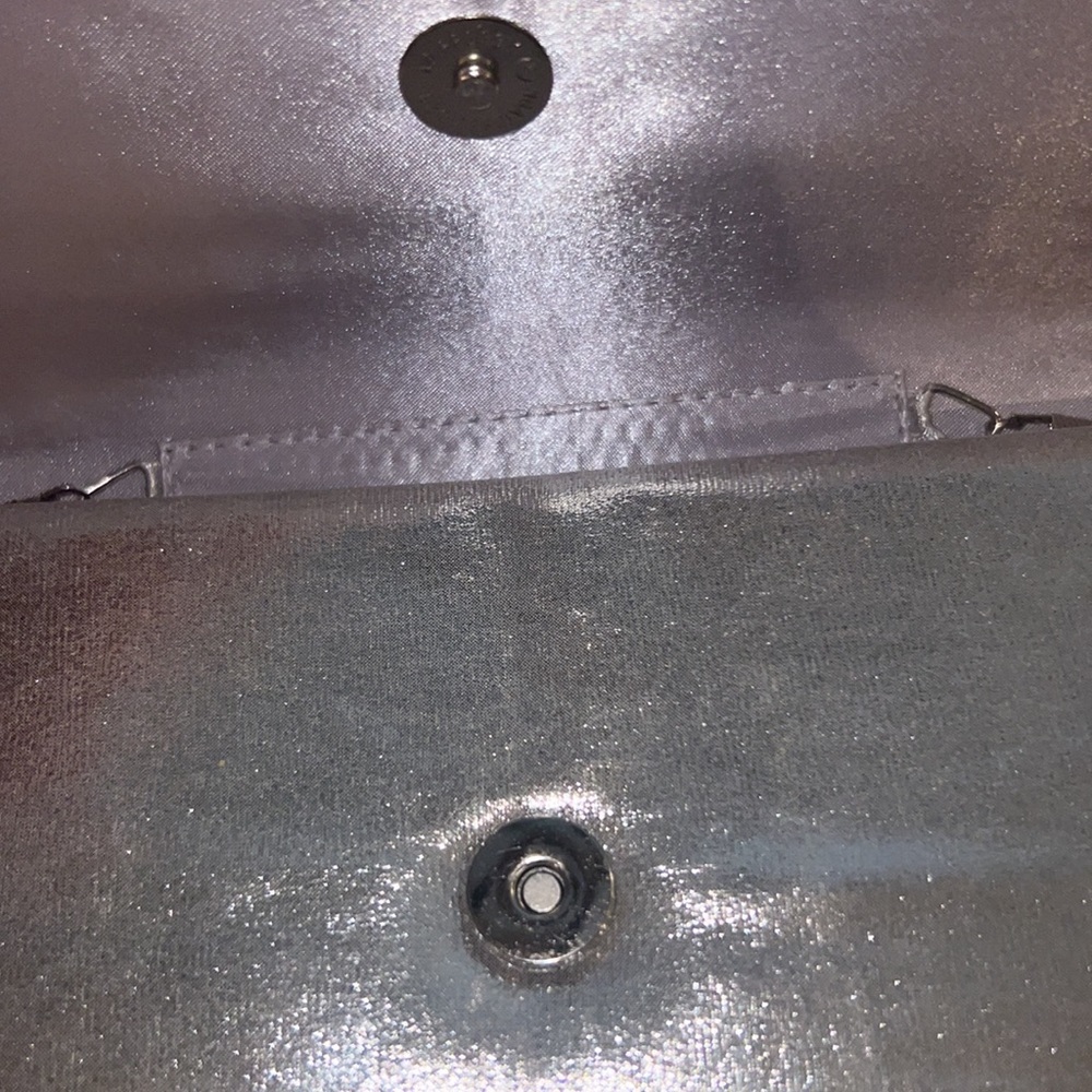 Silver formal classy clutch handbag small 8” purse removable chain link strap​ - Picture 9 of 14